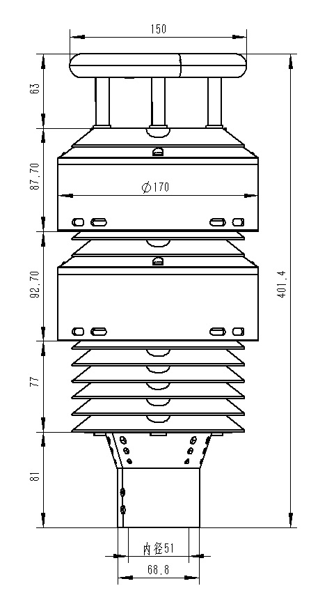 一体化负氧离子传感器产品尺寸图