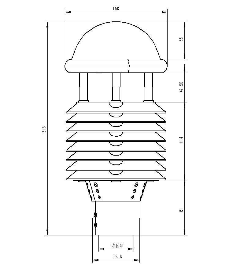 Instrumento meteorológico automático ultrasónico Dimensiones del producto